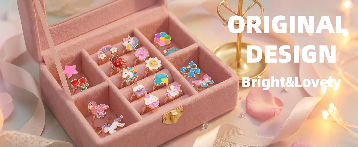 PASEMM 36pcs Little Girl Jewel Rings