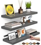 BAYKA Grey Floating Shelves for Wall, Wall Mounted Rustic Wood Shelves for Bathroom, Bedroom, Liv...