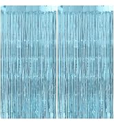 PatiCool Light Blue Tinsel Backdrop Curtains - Thicken 2 Pack 3.2 x 8.2 FT - Blue Streamers for B...