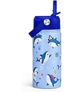 SANDJEST Water Bottle with Straw Lid 12oz Insulated Stainless Steel for Kids, Travel Tumbler, Gif...