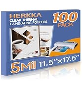 HERKKA 100 Pack Laminating Sheets, Hold 11 x 17 Inch Sheet, 5 Mil Clear Thermal Laminating Pouche...