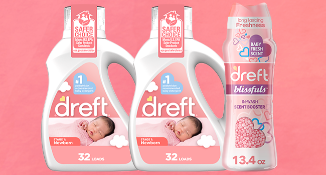 dreft stage 1 liquid laundry detergent + scent booster beads gentle on skin cleans tough messes