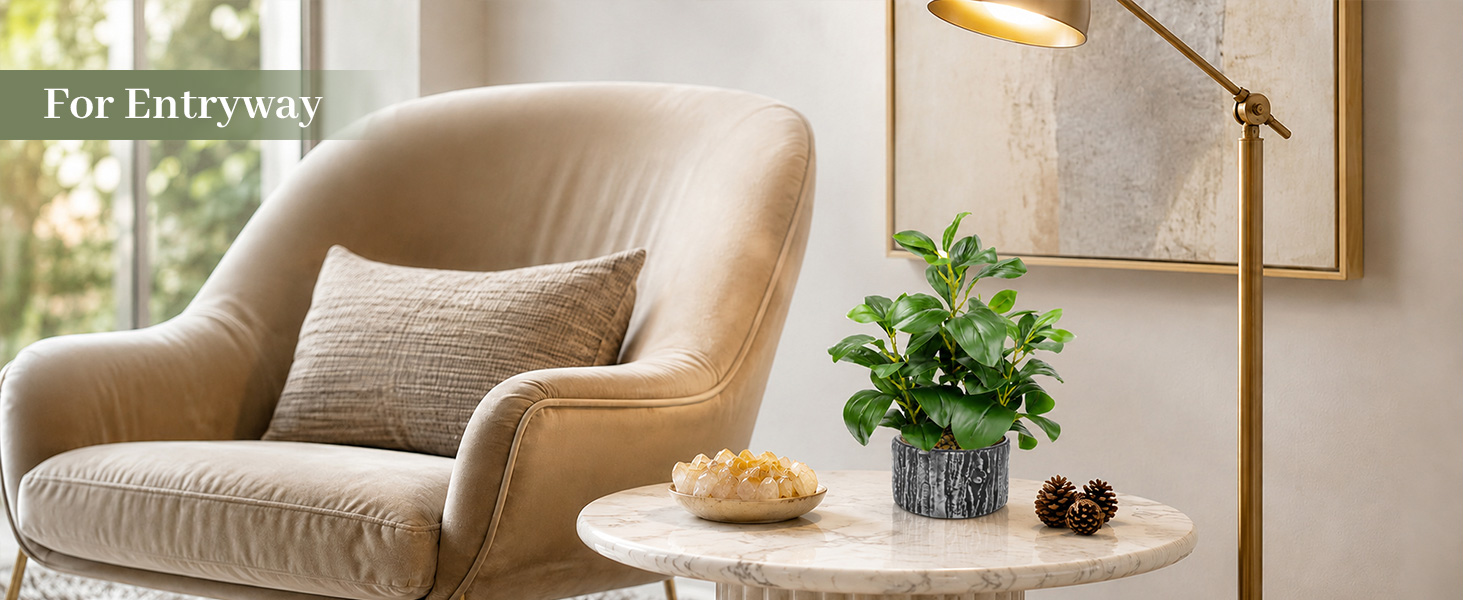 artificial green potted plant entryway side table decor
