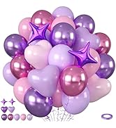 Pink and Purple Balloons, 50pcs Pink Purple Balloons With Macaron Heart Latex Balloon, Four Star ...
