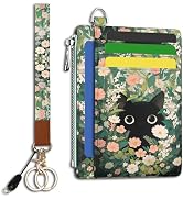 Hancynir Black Cat Floral Slim Wallet Women Credit Card Holder Small Cute RFID Blocking Front Poc...