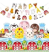 Farm Birthday Decorations-142Pcs Farm Animals Tableware Barnyard Themed Plates and Napkins Kit Fa...