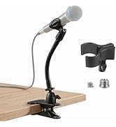 ROCKFREE Microphone Stand with 360° Rotating Base,Heavy-Duty Desk Clamp,8" Flexible Gooseneck Mic...
