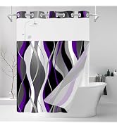 Nkzply No Hook Shower Curtain and Liner Set Purple Striped Shower Curtain with Snap in Liner Fabr...