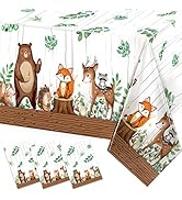 TREWAVE Woodland Animals Plastic Tablecloth Forest Wild Creatures Baby Shower Table Covers for Bo...