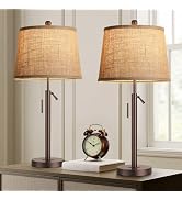 PARTPHONER Bedside Lamps Set of 2, Modern Table Lamps for Living Room, Height Adjustable Nightsta...