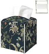 Vintage Flroal Deep Green Tissue Box Cover Square5.4x5.4x5.3 | Botanical Decorative Tissue Holder...