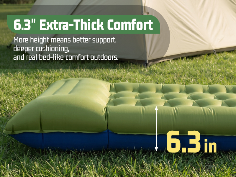 6.3” Extra-Thick Comfort More height means better support, deeper cushioning