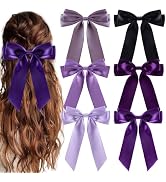 hisial 6Pcs Silky Satin Hair Clips Bows Long Tail Hair Ribbon Barrettes Ponytail Holders Hair Acc...