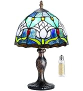 Tiffany Table Lamp Stained Glass Crystal Bead Style Table Light, Handmade Desk Bedside Table Nigh...