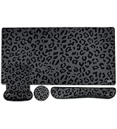 MOSISO Wrist Rest Support for Mouse Pad&Keyboard Set, Ergonomic Large Leopard Grain Desk Mat&Coas...
