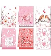 VISSTREE Valentines Day Kitchen Towels, 6 PCS Pink Heart Love Valentine's Dish Towels, Absorbent ...