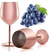 DEAYOU 2 Pack Stainless Steel Wine Glass, 17 Oz Rose Gold Steel Wine Goblet for Champagne, Indoor...