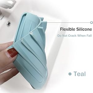 Flexible silicone soap tray. Soft silicone will not crack if you drop it accidentally.
