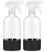 Worldgsb 2 Pack Glass Spray Bottles with Silicone Sleeve, 16 oz Empty Refillable Containers with ...