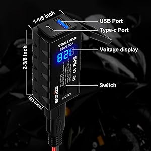 BATIGE Motorcycle USB Charger SAE To USB Adapter Quick Charge Type C and USB 3.0 size1