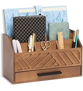 dreampossible Brown Wood Desk Organizer and Accessories with Drawer, Bill Mail Organizer and File...