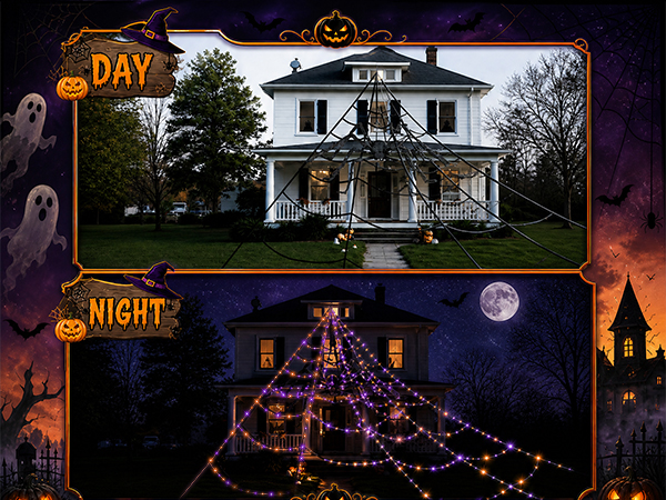 Halloween Decorations Outdoor Spider Web Lights with Glowing Spider