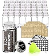 SWOMMOLY 48 Glass Spice Jars with 703 Spice Labels, Chalk Marker and Funnel Complete Set. 48 Squa...