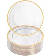 Goodluck 12-Inch Charger Plates, 50 Pack Clear Charger Plates with Gold Trim, Gold Chargers for D...