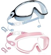 Aegend New Kids 2 Pack Wide View Swim Goggles, Anti-Fog/UV No Leak Goggles with Ear Plugs Kids 3-14