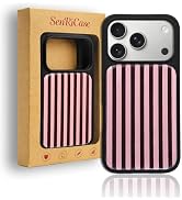 SenRiCase Cute Striped Phone Case for iPhone 17 Pro Max, Pink Cocoa | Glossy Glass Panel | Silico...