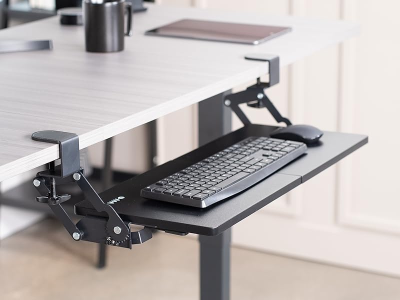Clamp-on Keyboard Tray with Swinging Height Adjustment