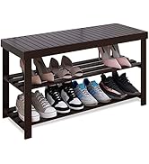 SMIBUY Sturdy Bamboo Shoe Rack Bench, 3-Tier Shoe Organizer, Storage Shelf for Entryway Hallway B...