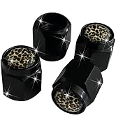 Leopard Print Tire Valve Stem Caps Cover, 4 Pcs Metal Black Air Valve Cap, Aluminum Car Wheel Ste...