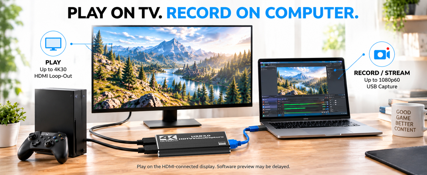 4K HDMI gaming video capture card for streaming recording for Nintendo Switch PS4 PS5 Xbox Camera