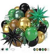 Green and Brown Balloons, 12 Inch Dark Green Black Metallic Green Gold Balloon with Star Foil Bal...