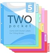 SKYDUE Binder Dividers with Two Pockets, 5 Tabs Dividers for 3 Ring Binder, Plastic Binder Divide...