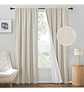 RYB HOME Natural Linen Blended Curtains 84 inch Long 2 Panels Set, 100% Blackout Burlap Look Curt...