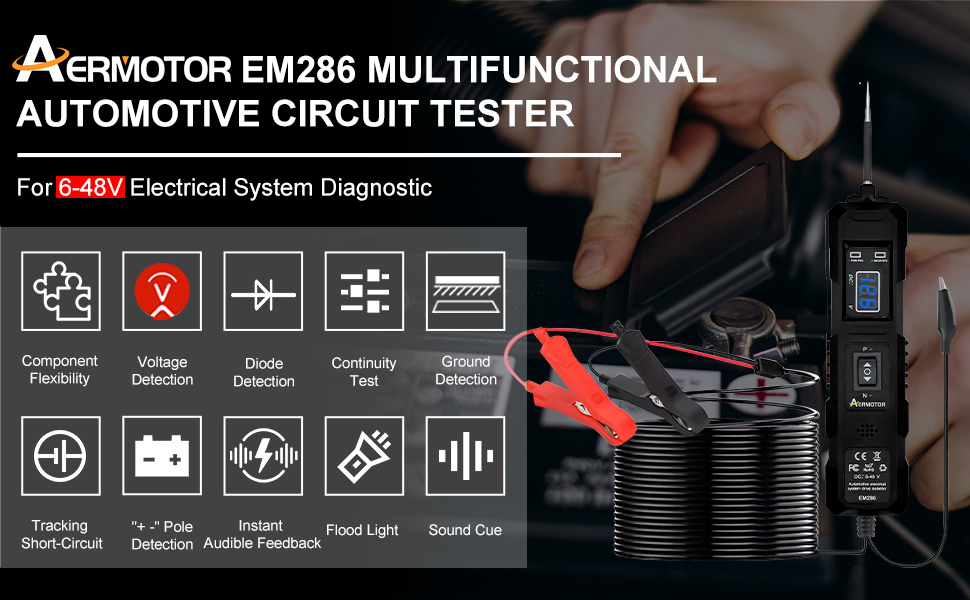 6v-48v dc car power circuit probe tester