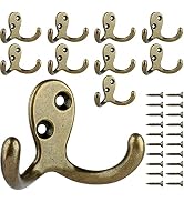 IBosins 10 Pack Heavy Duty Double Prong Coat Hooks Wall Mounted with 20 Screws Retro Double Hooks...