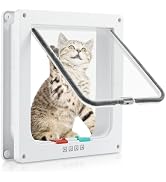 Cat Door for Interior Exterior Door (Outer Size 7.75" x 7.5"), 4-Way Locking Flap for Cats & Dogs...