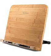 Readaeer Bamboo Book Stand, Large Book Holder with 6 Adjustable Height, Foldable Cookbook Stand D...