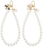 AULEEP 2pcs Classic Pearl Phone Charm for Women, Butterfly Beaded Phone Bracelet Wrist Strap, Pho...