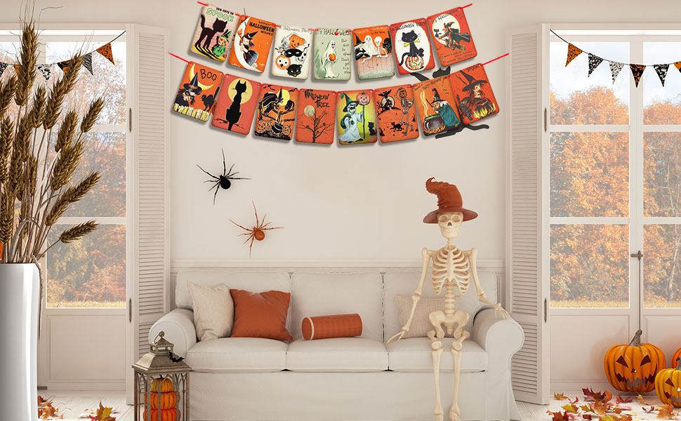 Halloween Party Decorations,Trick or Treat Sign Banner,Vintage Halloween Decorations Pumpkin