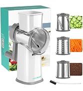 HAUSHOF Rotary Cheese Grater Hand Crank, Vegetable Slicer with 3 Blades | Large Manual Cheese Shr...