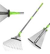 JOYHALO 63.4 inch Rake for Leaves Adjustable, 18 Tines Leaf Rake with Detachable Handle, Metal Ga...