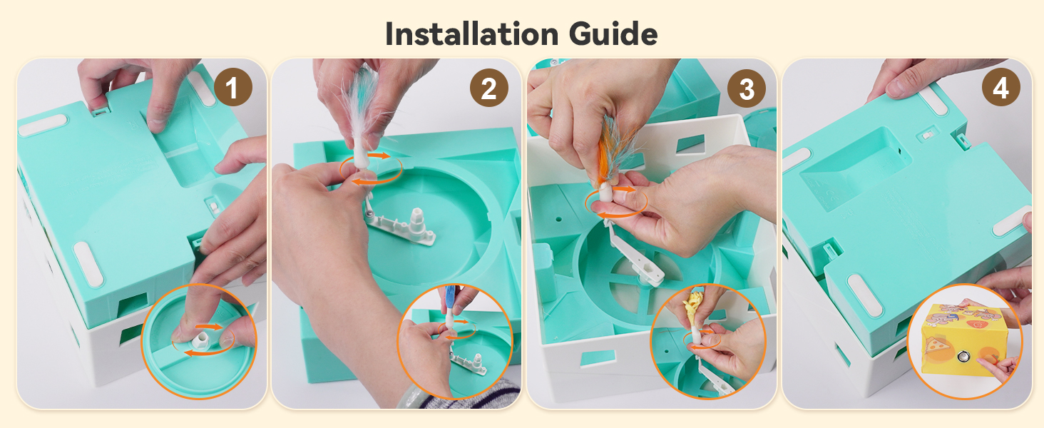 Text reads 'Installation Guide' with four numbered sequential instruction steps showing colorful illustrated panels demonstrating product application or use process.