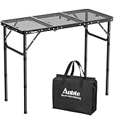 Anbte Folding Grill Table, Aluminum Camping Table Adjustable Height Max 27.5" Picnic Table Outdoo...