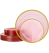 QualQuot 120PCS Pink Plastic Plates with Gold Rim, Heavy Duty Disposable Plate, Fancy and Elegant...