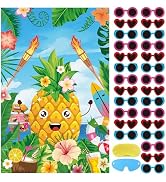 Hooqict Luau Party Game for Kids Pin the Sunglasses on the Pineapple for Summer Tropical Tiki Lua...