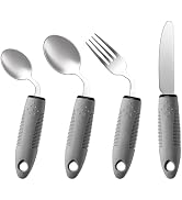 UrBestChoose 4-Piece Adaptive Utensils Set for Adults - 45° Angled 2.5oz Weighted Spoon, Fork, Kn...